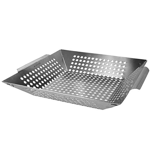 Navaris cestello per Barbecue in Acciaio Inox - Cesto per Grill Vassoio BBQ per Verdure - Grill-Wok Cesto per Grigliare arrostire 35x30x6cm