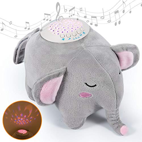 Carillon neonati/peluche neonati per la nanna, Momcozy Peluche elefante rumore bianco con 11 ninne-nanne calmanti e 4 rumori bianchi e proiettore stelle, carillon culla come regalo neonata perfetto