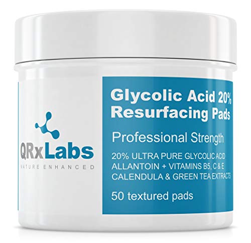 QRxLabs L'acido glicolico al 20% Resurfacing Pad con vitamine B5, C ed E, tè verde, Calendula, Allantoina - Exfoliates superficie della pelle e riduce le rughe