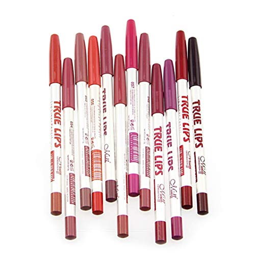 CINEEN Set di 12 matite per labbra in colori diversi, impermeabili, matite per contorno labbra, rossetti, lunga tenuta, con coperchio