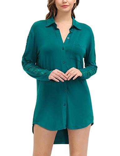 Zexxxy Pigiami Vestito Donna Maniche Lunghe Pizzo Trasparente Camicia da Notte Verde