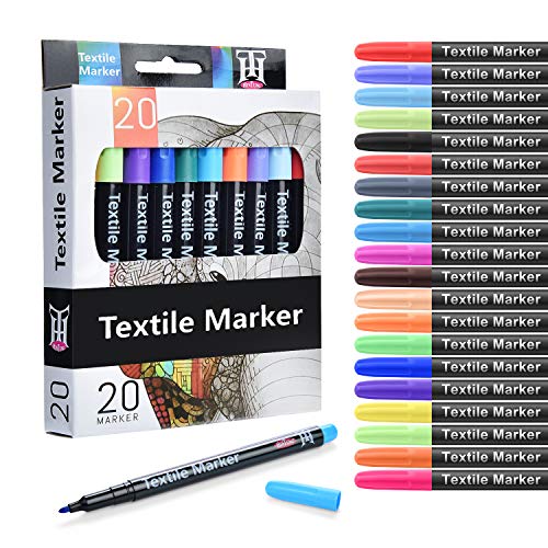 Siumir 20 Colors Pennarelli per Tessuti, Textile Pennarelli Penne Ideali per T-Shirts, Scarpe, Zaini
