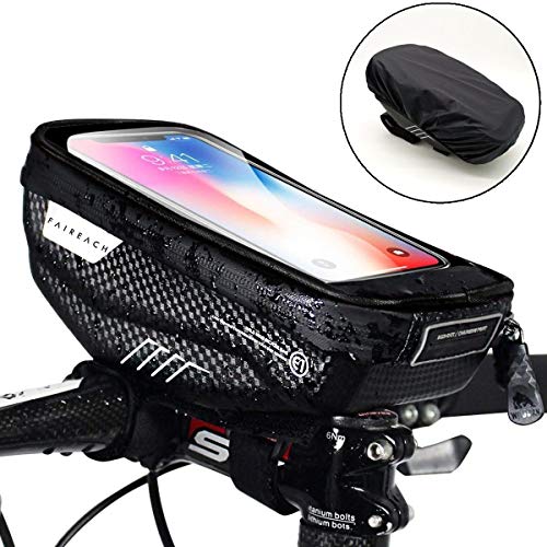 Faireach Borsa Bici Telaio con Supporto per Telefono, Custodia per Borsa Porta Telefono, Phone Bag Impermeabile con Finestra Touch Screen per iPhone Samsung Smartphone Max 16.50cm