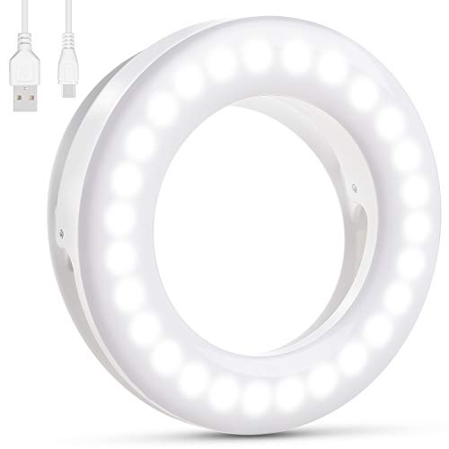 Diyife Selfie Ring Light, [Versione Aggiornata] Ricaricabile Luce Dell'Anello Selfie 3 Livelli di Luminosità 40 LED con Clip di Regolazione su Telefono Cellulare per Youtube, Facebook, Live Stream