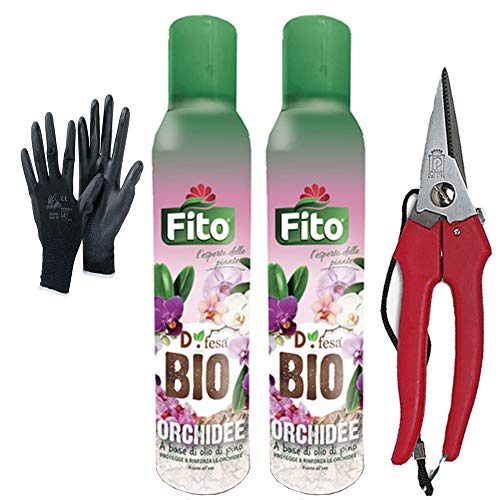 Blumen 2X Antiparassitario Orchidee Spray Difesa Bio+Forbice per Fiori+Guanti Omaggio, Set Anti Parassitario Orchidea da Vaso 100% Biologico