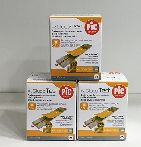 3 X PIC GLUCO TEST - 75 Strisce per il controllo della glicemia