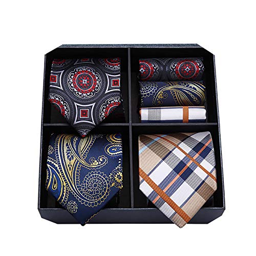 HISDERN Lotto 3 PCS Classico Elegante Seta da uomo Tie Set Cravatta & Pocket Square-Set multipli