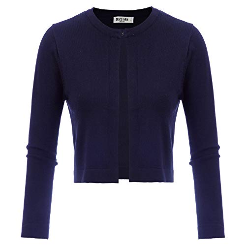 GRACE KARIN Donna Coppetta Lunga Elegante A Maniche 3/4 Maglia Collo Scollo Giro Blu M Cl10942-3