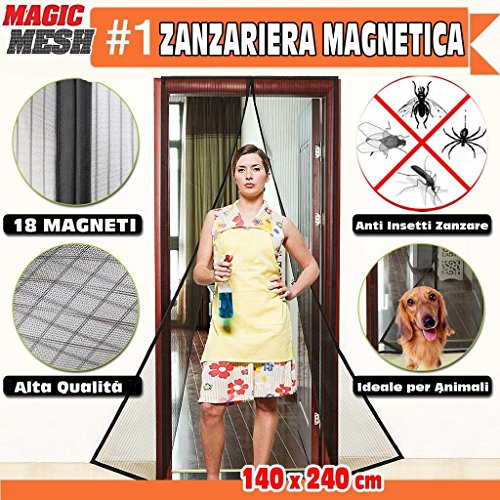 BAKAJI Zanzariera Magnetica Universale 140 x 240 cm con 18 Magneti Tenda per Porte Magic Mesh Anti Insetti Mosche Zanzare (Nero)