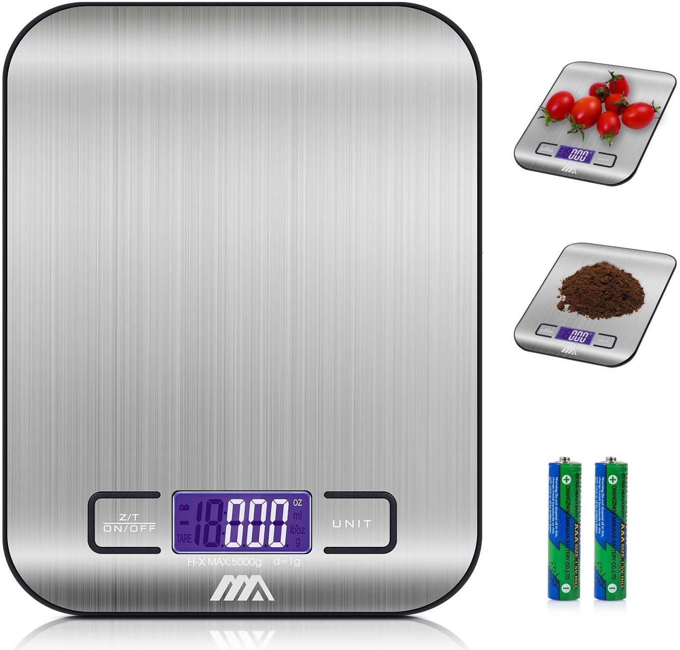 Bilancia digitale da cucina,Adoric Bilancia digitale elettronica da cucina con Alimenti 5kg/11lb e Acciaio Inossidabile(Argento)