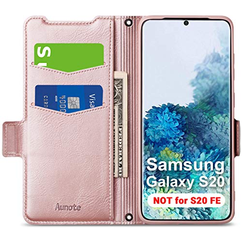 Aunote Cover Samsung Galaxy S20, Cover Libro Samsung Galaxy S20, Custodia Galaxy S20 Portafoglio in Pelle con Portacarte, Supporto e Chiusura Magnetica Flip Caso per Samsung S20 5G Cover - Rosa