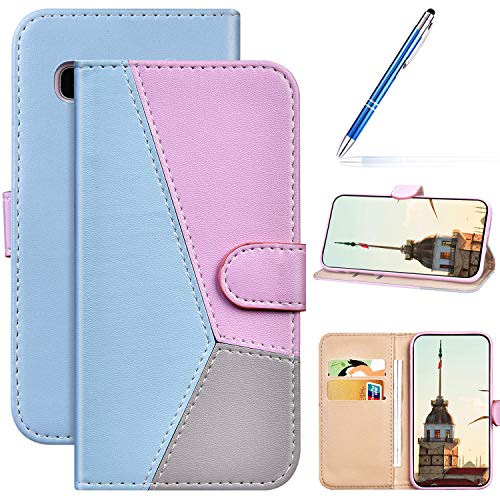 Robinsoni Custodia Compatibile con Samsung Galaxy S10 Plus Cover Libretto Magnetica Cover Portafoglio Pelle PU Antiurto Cover Taccuino Cover Libro Folio Flip Geometria Silicone CoverBlu Viola Grigio