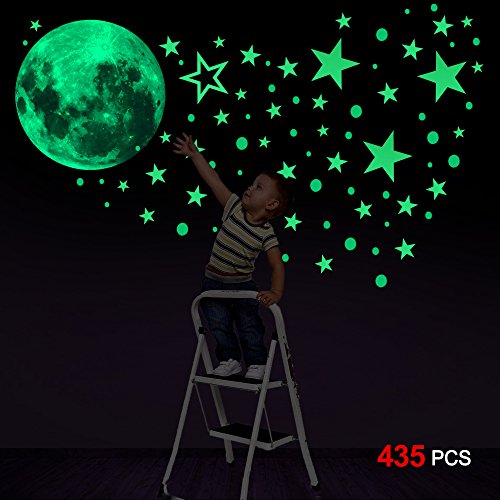 Glow In The Dark Stickers, Konsait 435pcs luminosi punti Luna Stelle Fluorescenti Adesive da Parete DIY Parete Arte per Decorazioni a parete cameretta bambini Fosforescenti Ragazzo Ragazza
