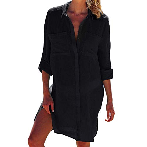 chuangminghangqi Copricostume Mare Donna Copribikini Costume da Bagno Camicia Bluse Lunga Cover Up Spiaggia Camicetta Cardigan Estivo (Taglia Unica, Nero)