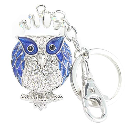 Quadiva Ciondolo da Borsa Gufo, da Donna - Bag Charm Queen Owl - (Colore: Argento/Blu), Decorato con Cristalli