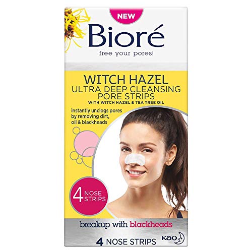 Biore Witch Hazel - Strisce per la pulizia dei pori e del naso per pelli soggette a macchie, confezione da 4, 21 g
