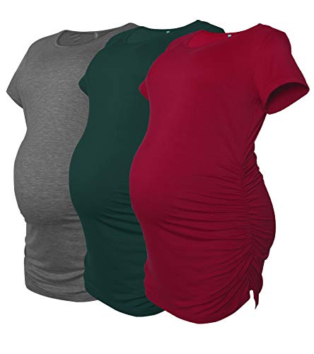 Smallshow Donne maternità Abbigliamento Top Camicia Abbigliamento Gravidanza 3-Pack Deep Green-Deep Grey-Wine XXL