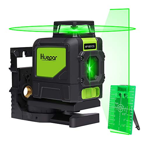 Huepar 901CG Livella Laser 360 Verde 40m con Modalità Impulso, 1X 360 Linea Laser Autolivellante a Croce, Orizzontale a 140 Gradi/Verticale a 360 Gradi e Funzione di Inclinazione, 360° Base Magnetico