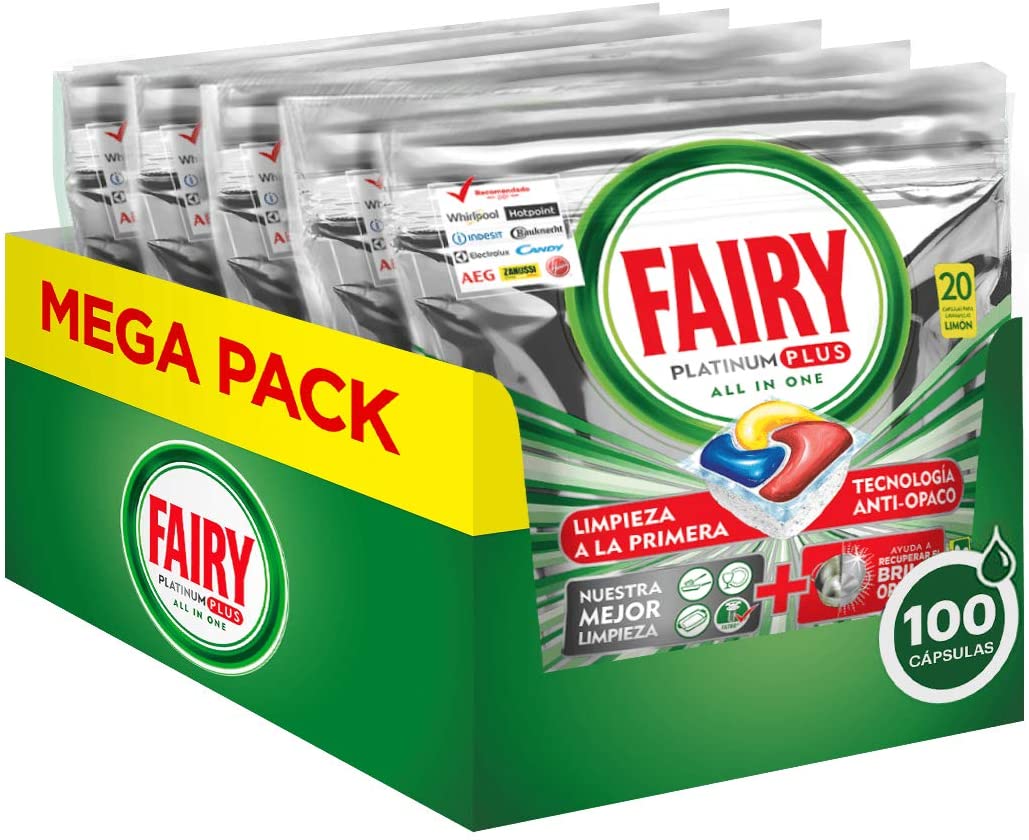 Fairy Platinum Plus Limone 100 Pastiglie per Lavastoviglie, Maxi Formato da 100 Caps di Detersivo