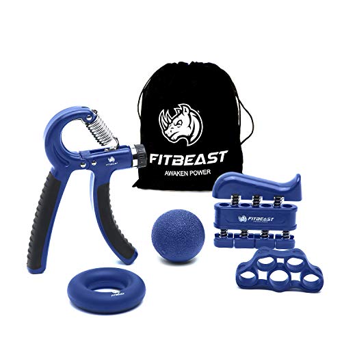 FitBeast Kit Allenamento per Rinforzare Mani e Avambracci - Pacco da 5, Pinza per Mani Regolabile, Attrezzo per Esercitare Le Dita, Finger Stretcher, Anello per Esercizi & Palla Antistress per Atleti