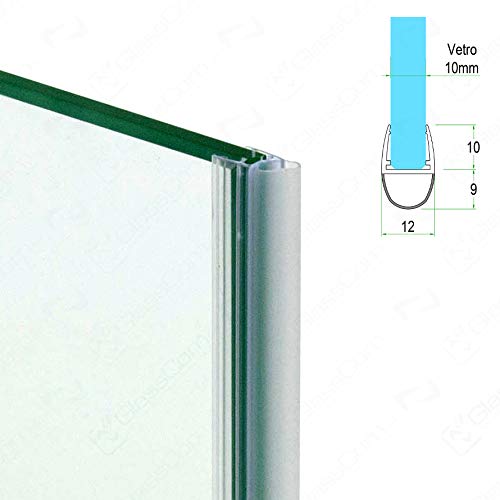220cm - Guarnizione trasparente a palloncino per spessore 10mm, ricambio verticale per box doccia, ante in vetro/cristallo, vetrate panoramiche a tutto vetro.