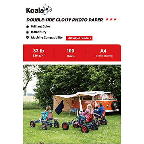 KOALA - Carta fotografica lucida fronte-retro per stampante a getto d'inchiostro，A4, 210x297 mm, 100 fogli, 120 g/m2