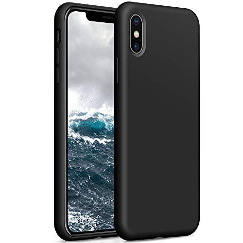 YATWIN Compatibile con Cover iPhone X 5,8'', Compatibile con Cover iPhone XS Silicone Liquido, Protezione Completa del Corpo con Fodera in Microfibra, Nero