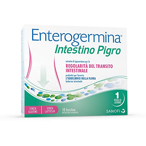 Enterogermina Intestino Pigro, integratore alimentare a base di probiotici, prebiotici ed estratti vegetali, per la regolarità del transito intestinale e l'equilibrio della flora batterica 10 bustine