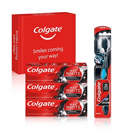 Colgate Kit Sbiancante al Carbone con 3 Dentifrici Colgate Max White Carbon Sbiancante 75 ml e lo Spazzolino Colgate 360 Carbon