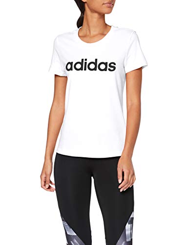Adidas Essentials Linear Tee, Maglietta Donna, Bianco (White/Black), S