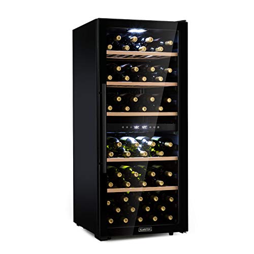 KLARSTEIN Barossa 102D - Refrigeratore per Vino, Frigo Vini, Cantinetta Vini, 2 Zone, 102 Bottiglie, 5 a 18 ° C, Porta in Vetro, Display LCD, Illuminazione Interna a LED, Touch, LED, Nero