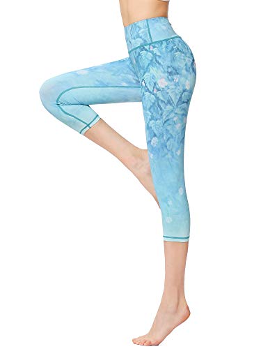 Flyily, leggings sportivi da donna, a vita alta, elasticizzati, per yoga, colore: azzurro
