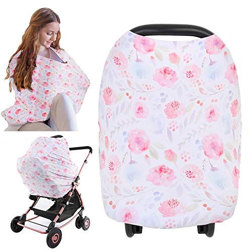 Tettoia Copri Seggiolino - Copertura Infermieristica per l'allattamento Al Seno - All-in-1 Morbido Traspirante Elastica Tettuccio per Seggiolino Auto per Bambini, Bambine, Ragazze (Dainty Bloom)