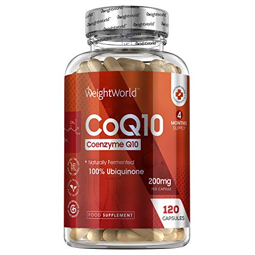 Coenzima Q10, Ubichinone Puro 200mg ad Alto Dosaggio, 120 Capsule Vegan (4 Mesi di Fornitura) - Coenzima q10 200mg - Cuore, Energia, Memoria, Pelle, Capelli - Q10 Coenzima Fermentato - Senza Glutine