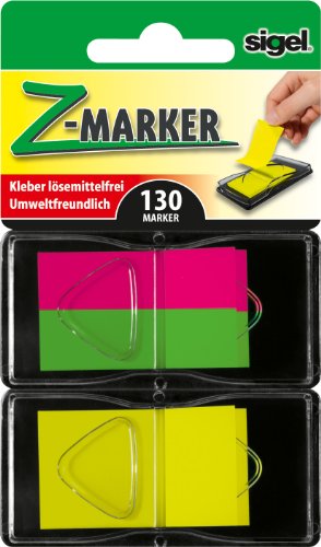 SIGEL HN485 Segnapagina adesivi, Z-Marker, Mix, 2 x mini, 1 x standard, 3 colori nel dispenser, 45x12 mm, 45x25 mm, 130 fg.