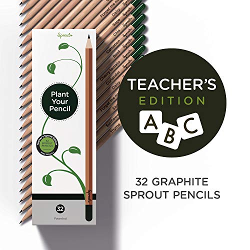 Sprout Pencils | Edizione speciale per insegnanti | Matite da piantare Sprout in grafite e legno ecosostenibile con semi | Astuccio da 32 | Confezione regalo con semi di fiori ed erbe aromatiche