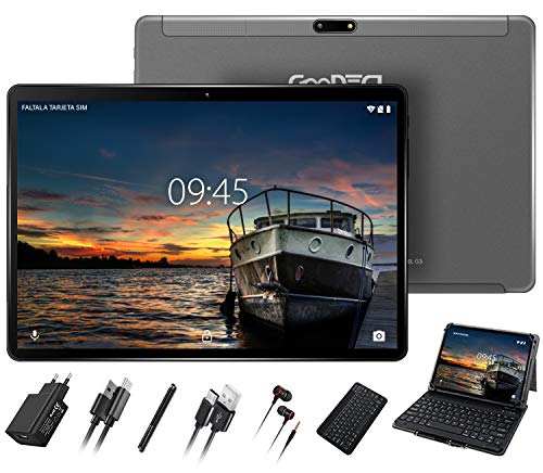 Tablet 10 Pollici GOODTEL con RAM da 4 GB, ROM da 64 GB, G3 Tablets PC Android con Doppia Fotocamera (5MP+8MP), WiFi | GPS | Bluetooth | Doppia SIM | MicroSD | Type-C, con Tastiera Bluetooth, Grigio