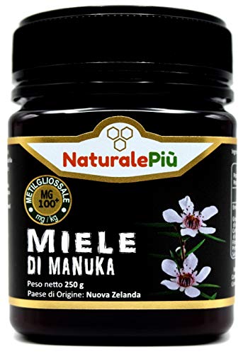 Miele di Manuka 100+ MGO 250 gr. Prodotto in Nuova Zelanda, Attivo e Grezzo, Puro e Naturale al 100%. Metilgliossale Testato da Laboratori Accreditati.