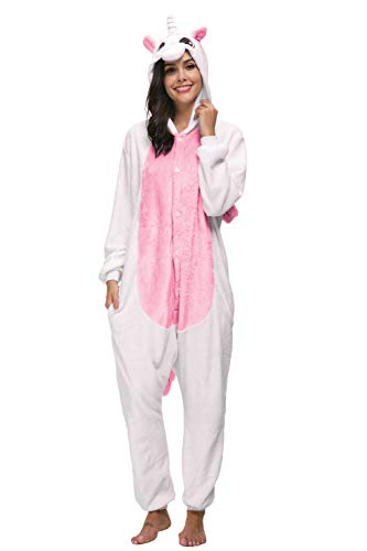 Tuta Pigiama Animali Costume di Carnevale Halloween Cosplay Travestimenti Costumi Unisex Donne Ragazza Uomo per Regalo (M (per Altezza 158-165cm), Unicorno Rosa)