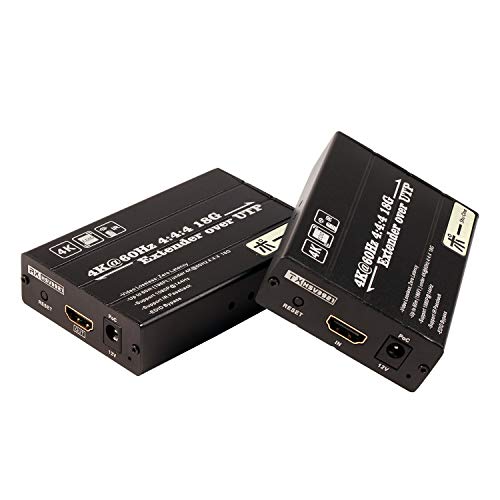ShuOne 4K HDMI Extender Over LAN cat5e/6/7/RJ45, 4k 60Hz 1080P 144HZ 4:4:4 Ultra –Low lantency HDMI 2.0,Lossless with IR Passback Contral,POC & RS-232,Support DTS&Dolby&DSD-up to 524ft