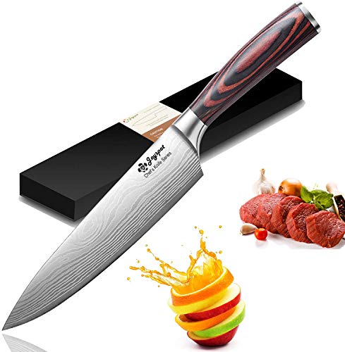 Joyspot Coltello da Cucina, Coltelli da Chef Professionale da 8 Pollici Lama affilata Tedesca in Acciaio al Carbonio e Lama ergonomica