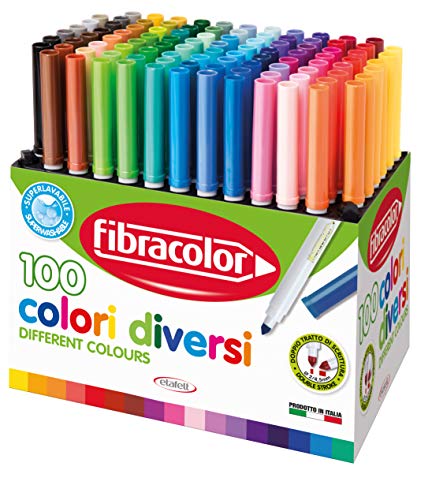 Fibracolor 100 COLORI - valigetta 100 pennarelli punta conica in 100 colori diversi superlavabili