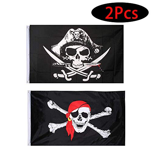 Integrity.1 Bandiera Pirata, 2 Pezzi Bandiera Teschio,Bandiera Pirata, Bandiera Pirata Jolly Roger, per Decorazione di Halloween, Gioco Pirata, Festa Pirata, Cosplay Pirata
