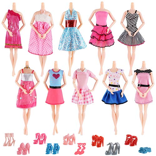 AiteFeir Abiti Barbie 20 Articoli Inclusi 10 Pezzi Moda Casual con 10 Paia di Scarpe per Barbie Doll Christmas Xmas Gift