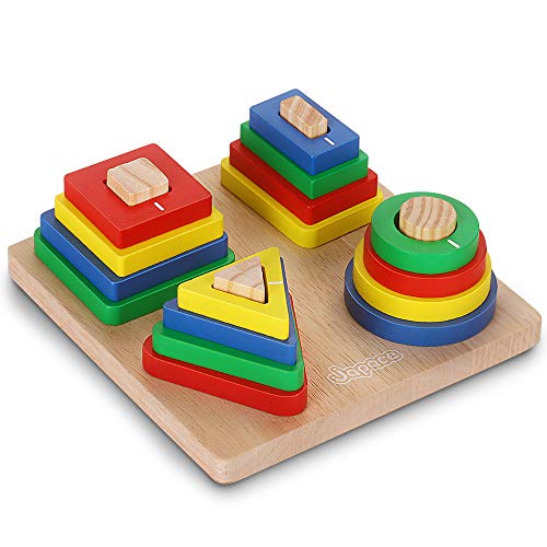 Giocattoli da Puzzle in Legno, Educativo Giocattoli Giochi i Forme Geometriche Impilatore Blocchi per Giocattolo per l'apprendimento della Montessori per Bambini 1/2/3/4 Anni Ragazze e Ragazzi
