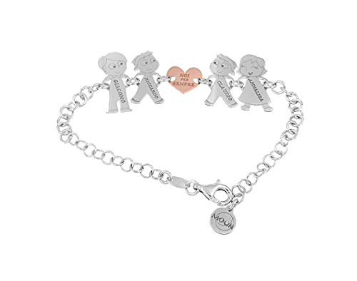 Bracciale personalizzato con 5 componenti della tua famiglia con incisione omaggio di nomi, in argento 925.