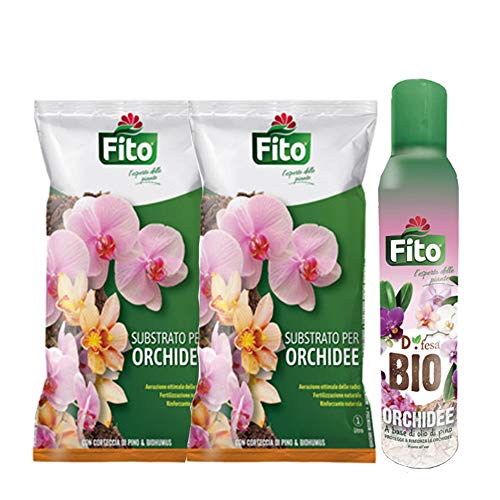 2X Terriccio Orchidee da 1 Lt+Spray Anti Parassitario| Substrato Naturale Specifico per Tutte Le Orchidee con Spray Anti Cocciniglia Mosca Bianca Aleurodidi|