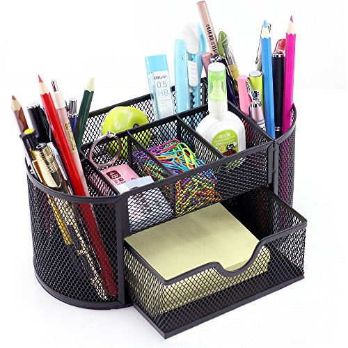 Vonimus da scrivania, maglia specifiche Caddy organizer portaoggetti set da ufficio, metallo portapenne portamatite (nero)