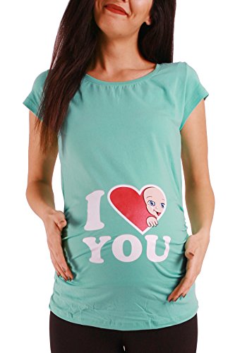 M.M.C. I Love You - Premaman Abbigliamento Donna Magliette Premaman T-Shirt Divertente Gravidanza - Maniche Corte maternità (Menta, Small)