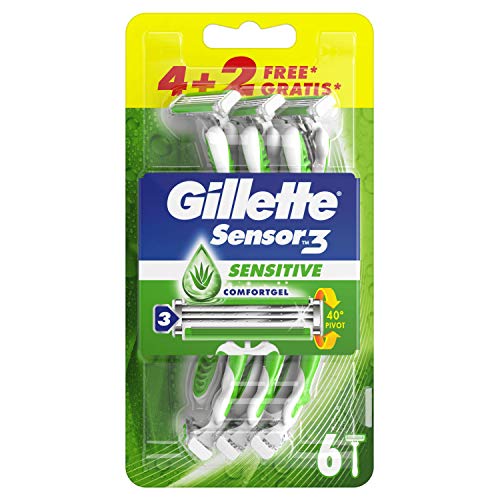 Gillette Sensor3 Sensitive - Rasoio usa e getta, 4 + 2, 6 pezzi